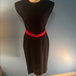 Leslie Fay Black Dress with Red Belt, Size 8